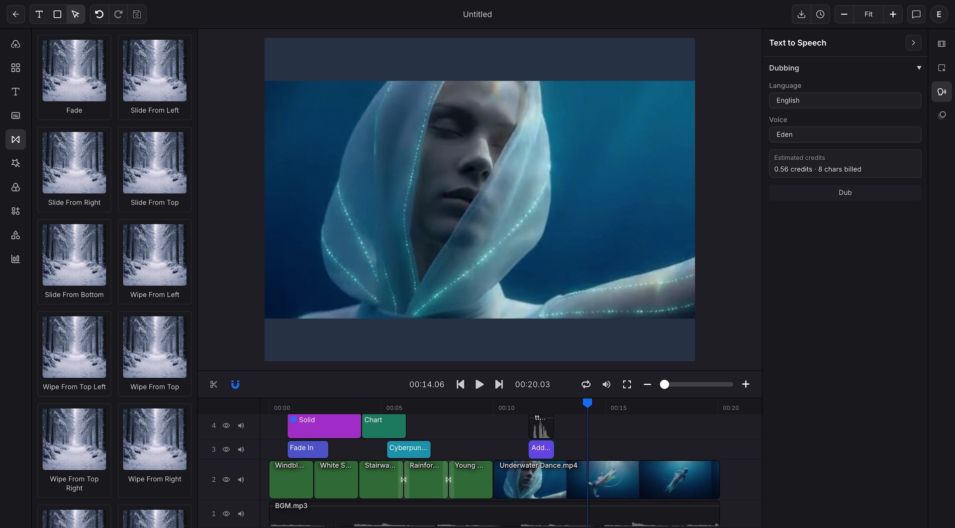 Timeline and audio control view for layered video editing