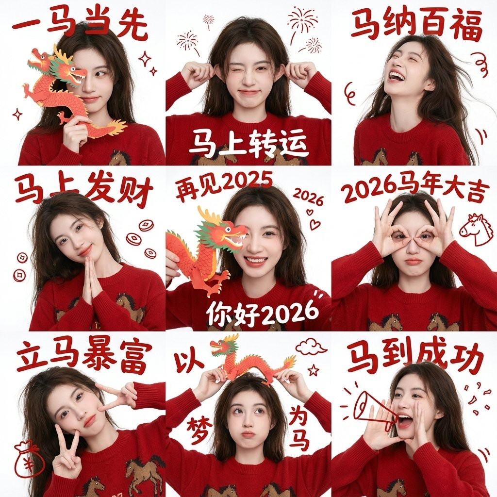 GPT Image 2 preview rendered in photorealistic and minimalist styles, featuring Portrait Subject, Human Figure, Grid Layout, Chinese Text Layout, Calligraphy, Holiday Theme, and Minimal Background.